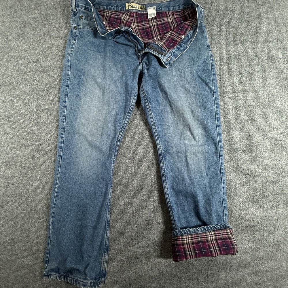 Berne Jeans Womens 18 Regular Blue Flannel Lined Straight Leg Work Pants Denim